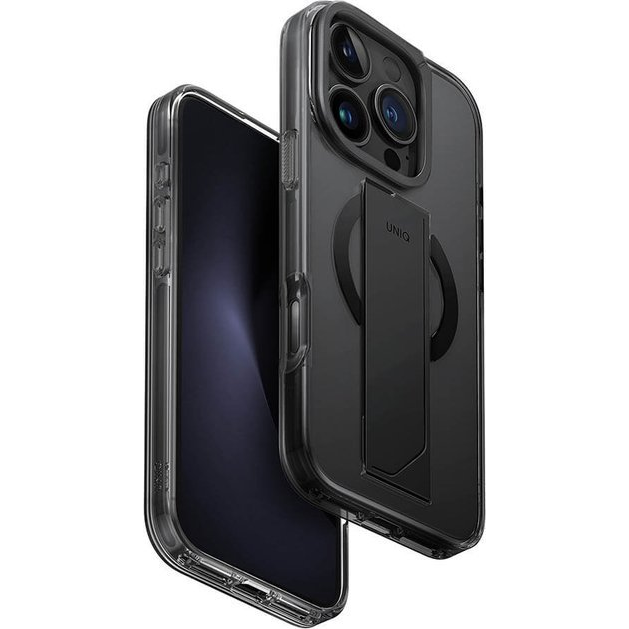 Uniq Heldro Max iPhone 16 Pro MagSafe tok kitámasztóval, fekete/szürke (UNIQ-IP6.3P(2024)-HELMMSMK)