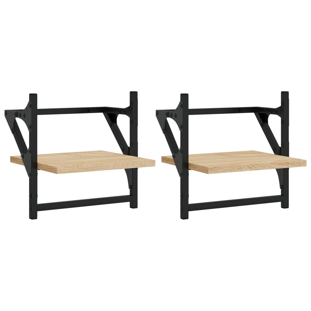 2 db sonoma tölgy színű fali polc rúddal 30 x 25 x 30 cm (836234)