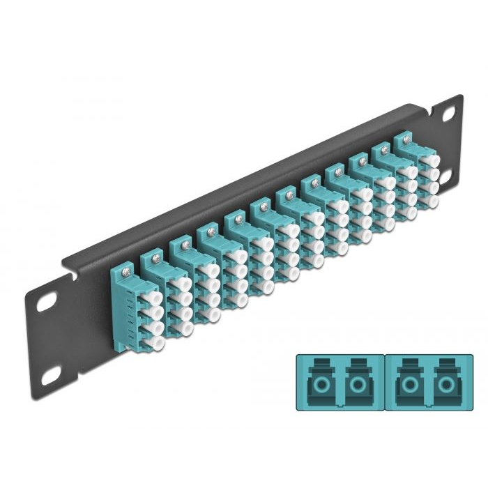 Delock 10 üvegszálas patch panel 12 portos LC Quad 1U vízkék fekete (66779) (DE66779)