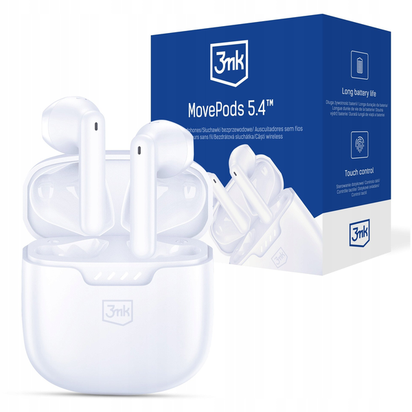 Căști TWS 3MK MovePods Bluetooth 5.4, albe
