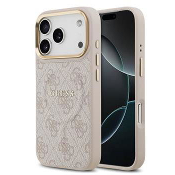 Guess PU Leather 4G Gold Frame MagSafe Zadní Kryt pro iPhone 17 Pro Pink (GUHMP17LP4MSEGCP)