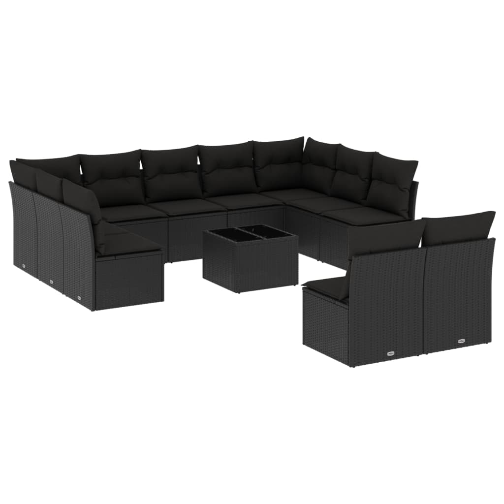 12 részes fekete polyrattan kerti ülőgarnitúra párnákkal (3218355)