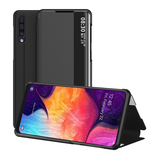 Калъф за мобилен телефон, съвместим, Samsung Galaxy A50s (SM-A507F) / Galaxy A30s (SM-A307F) / Galaxy A50 (SM-A505F) Калъф Gigapack стоящ, кожен ефект (капка, странично отваряне, настолен държач, прозорец) черен, гигапакетна опаковка