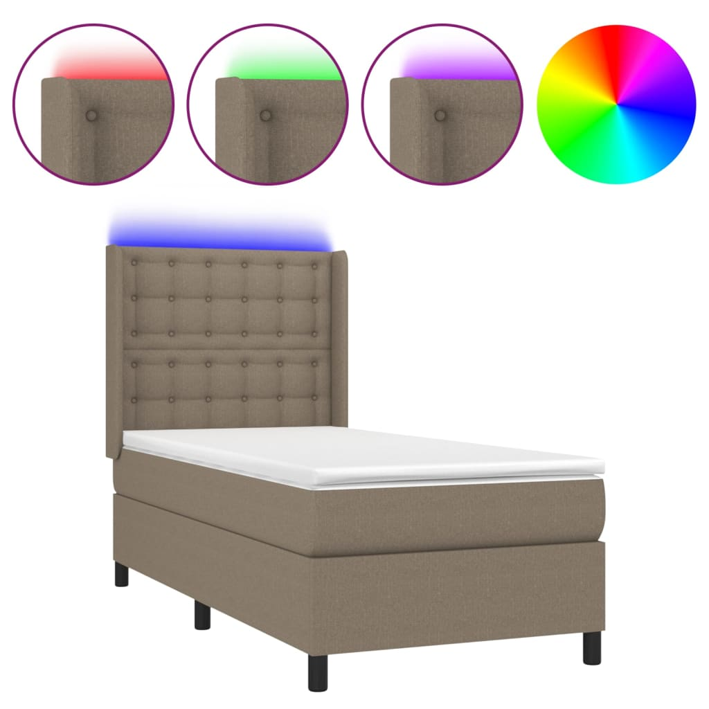 tópszínű szövet rugós és LED-es ágy matraccal 80 x 200 cm (3138593)