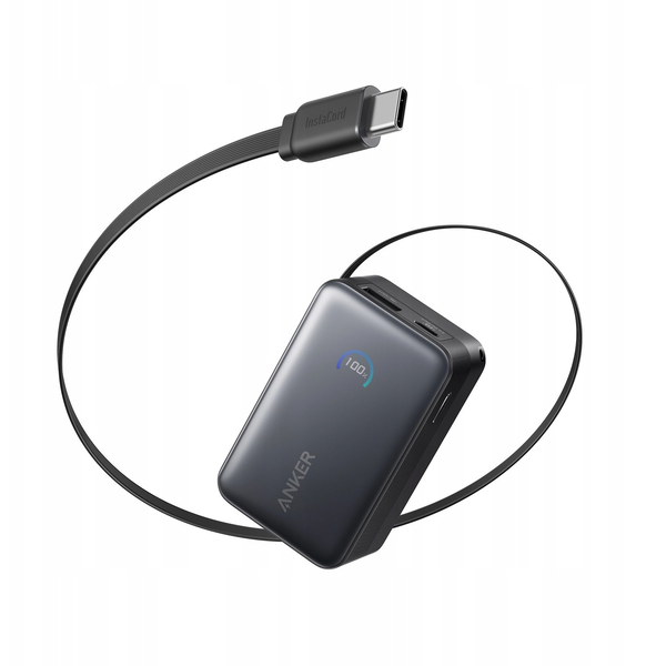 Anker Nano Power Bank 10000mAh 45W вграден изтеглящ се USB-C, черен