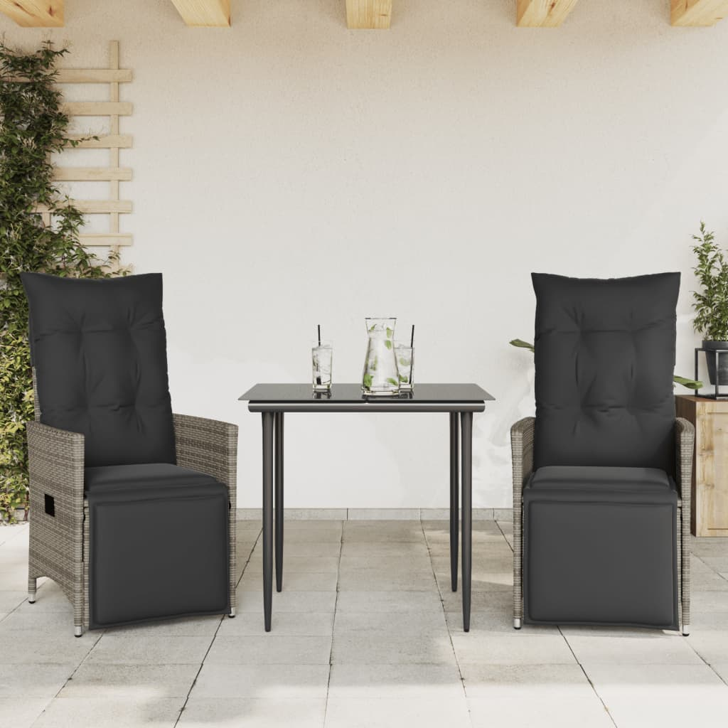2 db szürke polyrattan dönthető kerti szék párnákkal (365668)