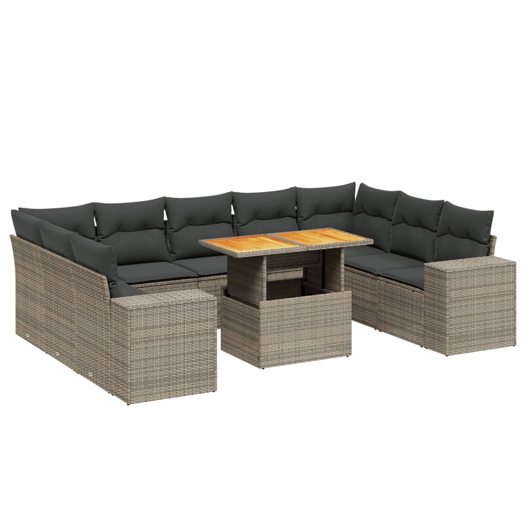 10 részes szürke polyrattan kerti ülőgarnitúra párnákkal (3272782)