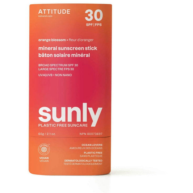 ATTITUDE Sunly 100% ásványi SPF 30 teljes testápoló stift, Orange Blossom illattal 60 g (626232460926)