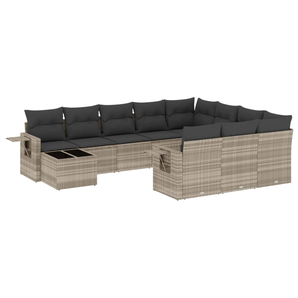 11 részes világosszürke polyrattan kerti ülőgarnitúra párnákkal (3253069)