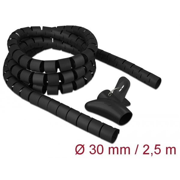 DELOCK Spiralschlauch m. Einziehwerkzeug 2,5m x 30mm schwarz