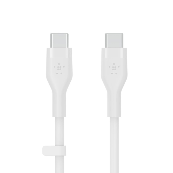 Belkin кабел за зареждане, Boost Charge Flex, силикон, USB-C към USB-C 2.0, 2M, бял