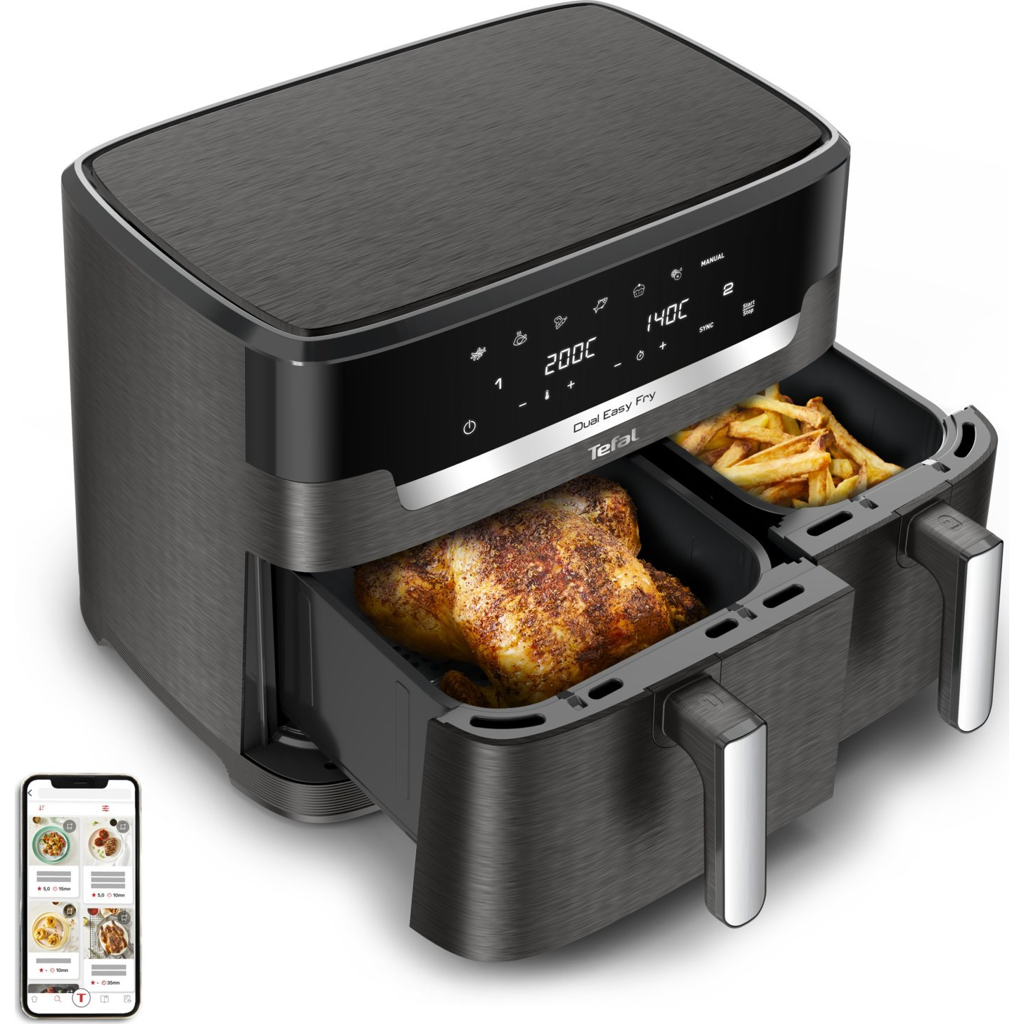 Tefal Easy Fry Dual XXL EY942HE0 fritéza Dvojitý 11 L Samostatný 2020 W Teplovzdušná fritéza Šedá (EY942HE0)