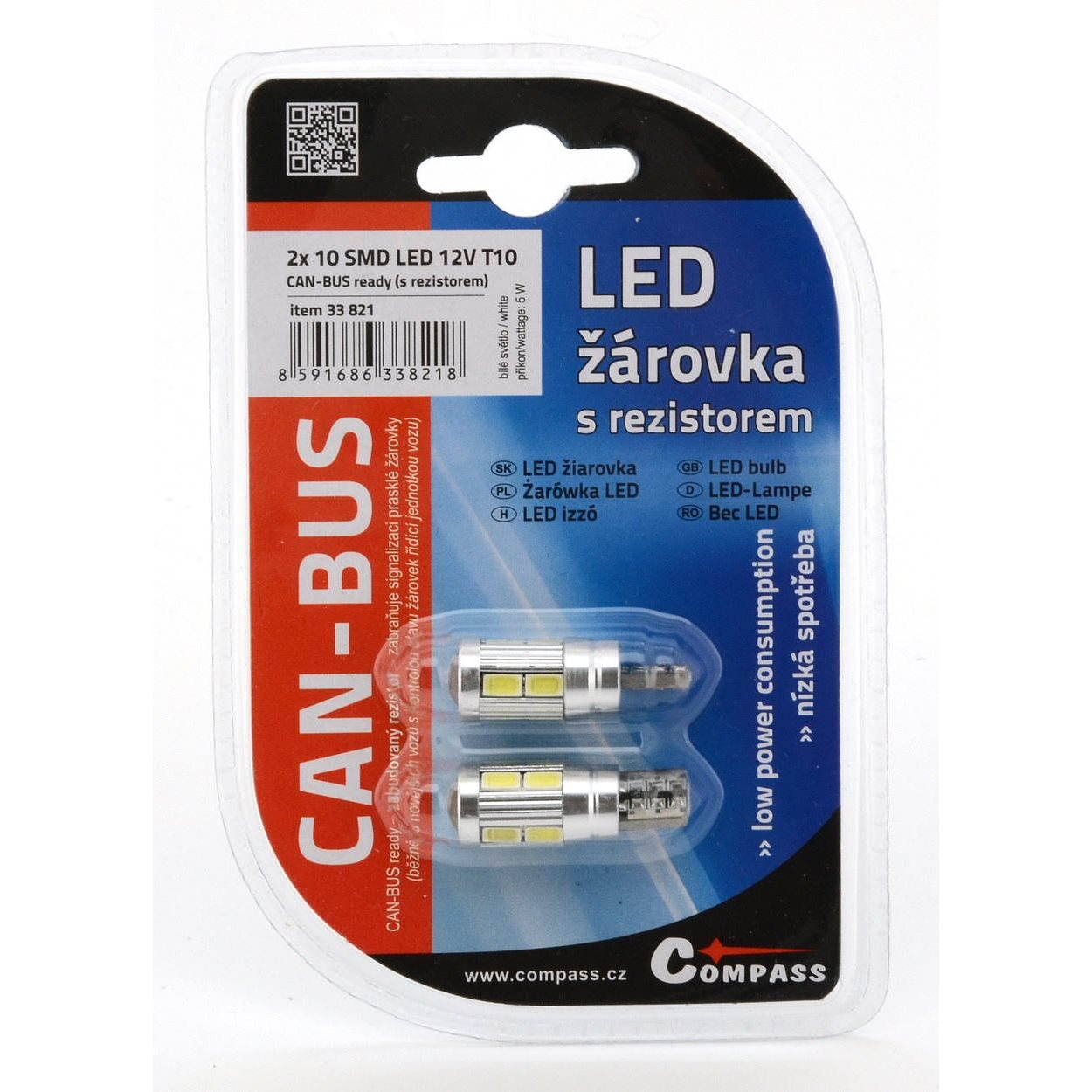 COMPASS 10 SMD LED 3chips 12V T10, 2 darab (33821)