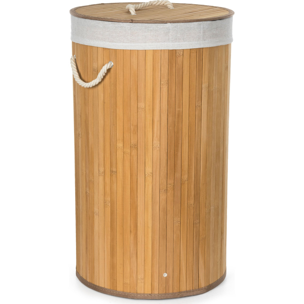 G21 szennyeskosár 55 l, bambusz kerek fehér kosárral