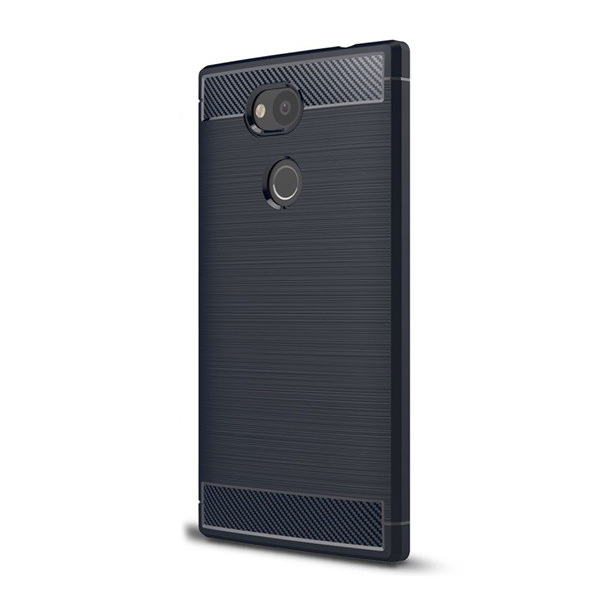 Szilikon telefonvédő (közepesen ütésálló, légpárnás sarok, szálcsiszolt, karbon minta) SÖTÉTKÉK [Sony Xperia L2 (H4311)] (5996457750658)