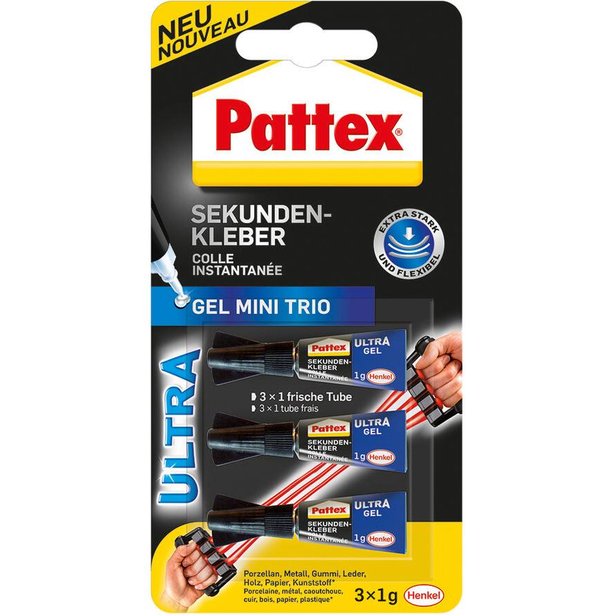 Pattex Sekundenkleber Mini-Trio Gel, 3 Tuben mit je 1g (9H PSMG3) (9H PSMG3)