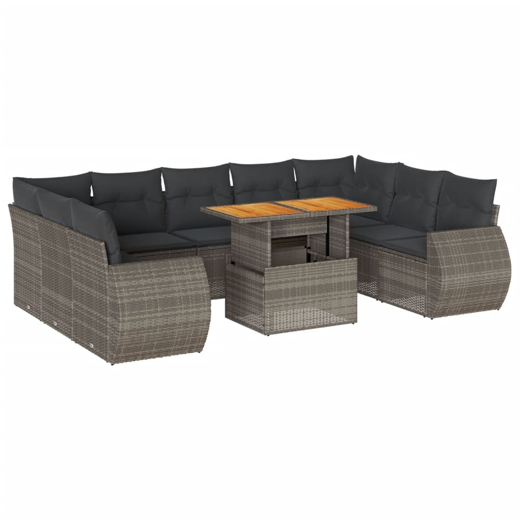 10 részes szürke polyrattan kerti ülőgarnitúra párnákkal (3327308)