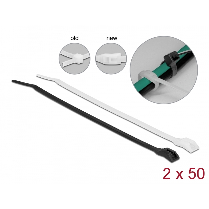 Delock Kábelkötegelő lapos fejrésszel hossza 280 mm szélessége 4,6 mm, 100 db. (19490) (19490)