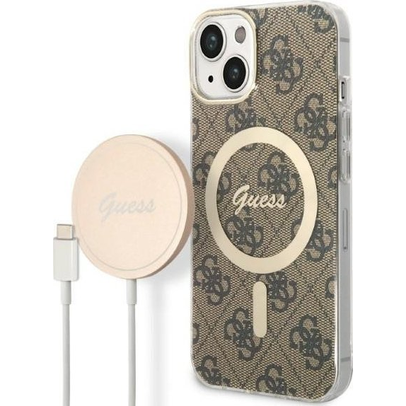 Guess 4G Print MagSafe Apple iPhone 14 Plus hátlap tok, barna + MagSafe töltő (GUE002553)
