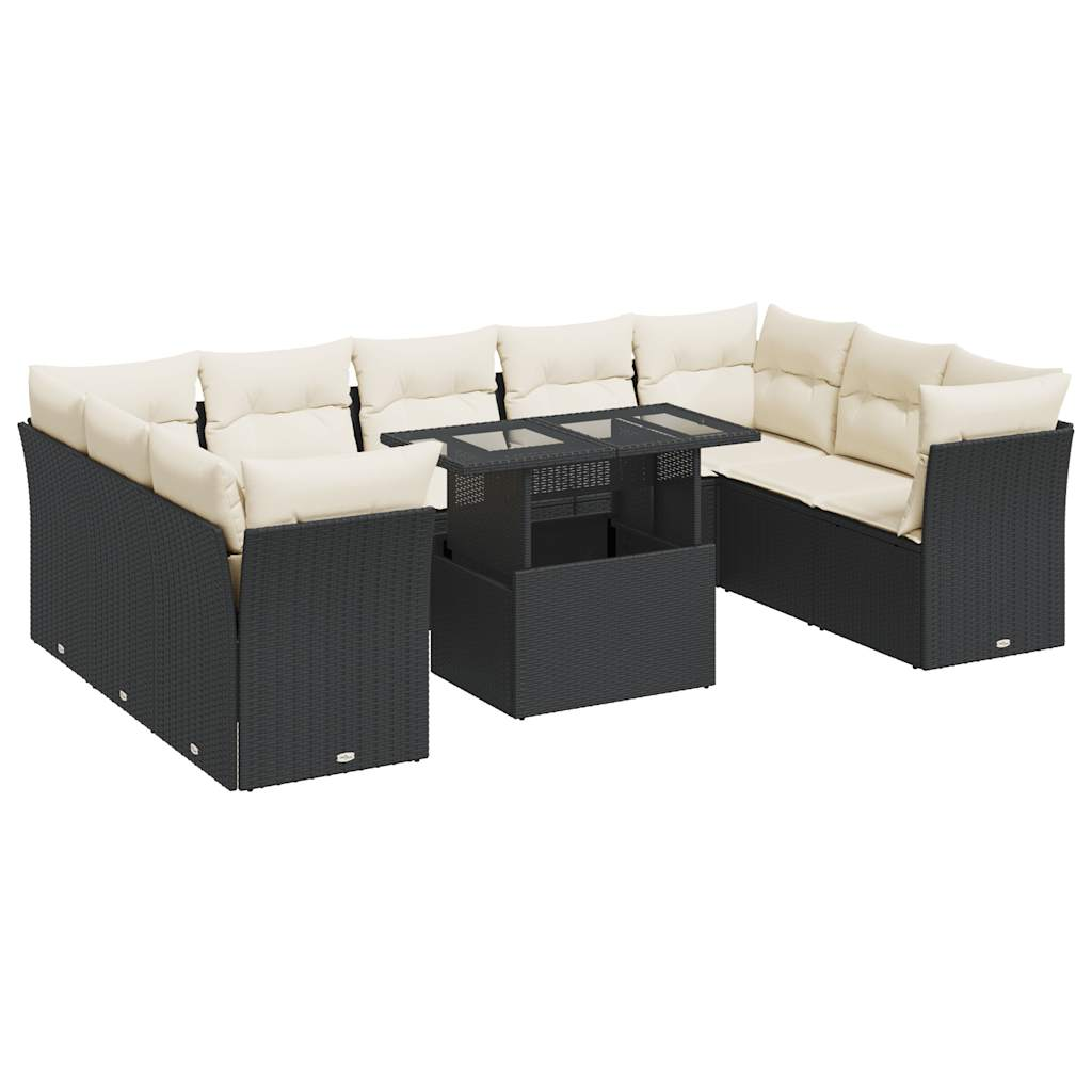 10 részes fekete polyrattan kerti ülőgarnitúra párnákkal (3326217)
