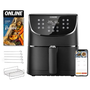 Фритюрник с горещ въздух Cosori Premium Smart Air Fryer, Смарт, Голям капацитет - 5.5L XXL, Подарък книжка със 100 рецепти, 11 програми, Опция за предварително затопляне, Опция за поддържане температурата, Без BPA, Черен