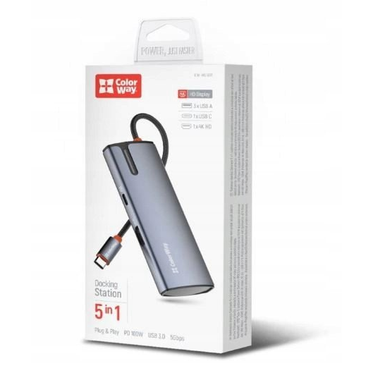 COLORWAY USB-elosztó (dokkolóállomás) CW-HUB01, ColorWay USB-C 5-b-1 Type C PD 100W/USB3.0x3/HDMI 4K (CW-HUB01)