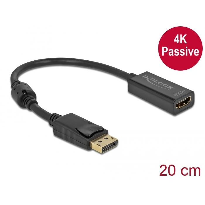 Delock Adapter DisplayPort 1.2-dugós csatlakozó -HDMI-csatlakozóhüvely 4K passzív fekete (63559) (DE63559)