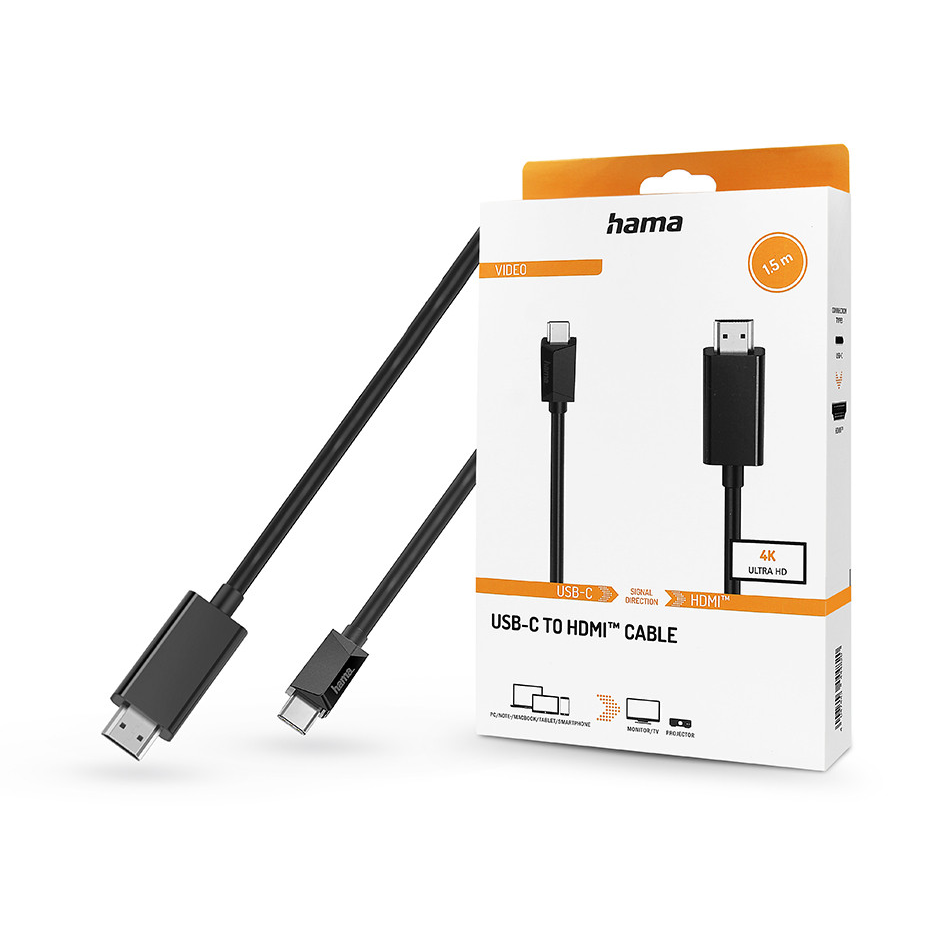 HAMA Type-C - HDMI kábel / adapter 1,5 m-es vezetékkel - HAMA Type-C to HDMI Cable 4K Ultra HD - fekete (200718)