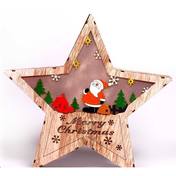 IRIS Csillag alakú Télapó mintás/30x30cm/meleg fehér LED-es fa fénydekoráció (310-03) (310-03)