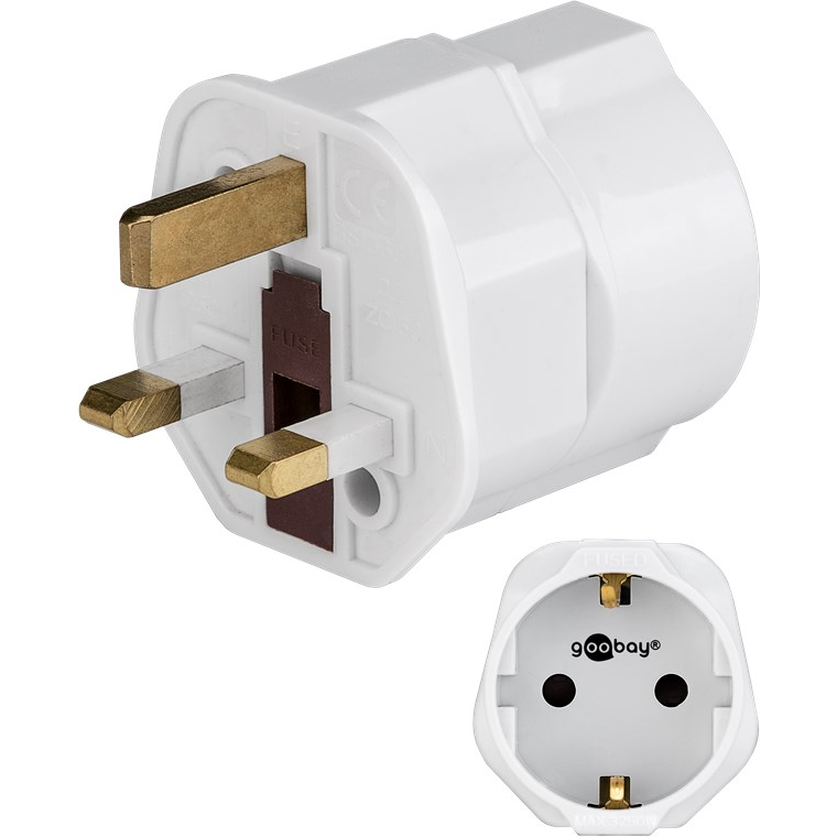 Goobay 45353 EU -> UK 250V Power Plug Utazó adapter - Fehér (45353)