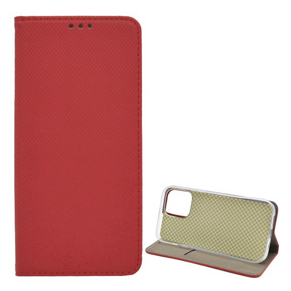 Tok álló, bőr hatású (FLIP, oldalra nyíló, asztali tartó funkció, rombusz minta) PIROS [Apple iPhone 13 Pro Max] (5996591123134)