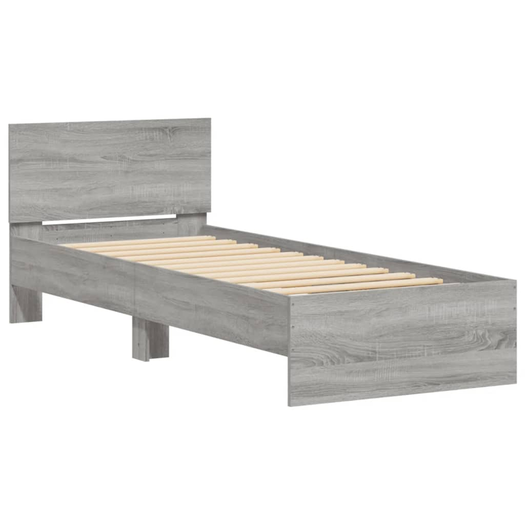 szürke sonoma színű szerelt fa ágykeret fejtámlával 90 x 200 cm (838629)