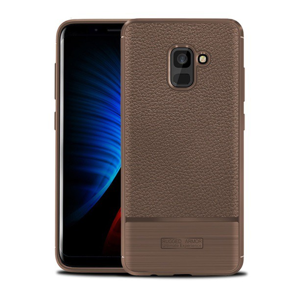 Szilikon telefonvédő (közepesen ütésálló, bőr hatású, szálcsiszolt) BARNA [Samsung Galaxy A8 Plus (2018) SM-A730F] (5996457744176)