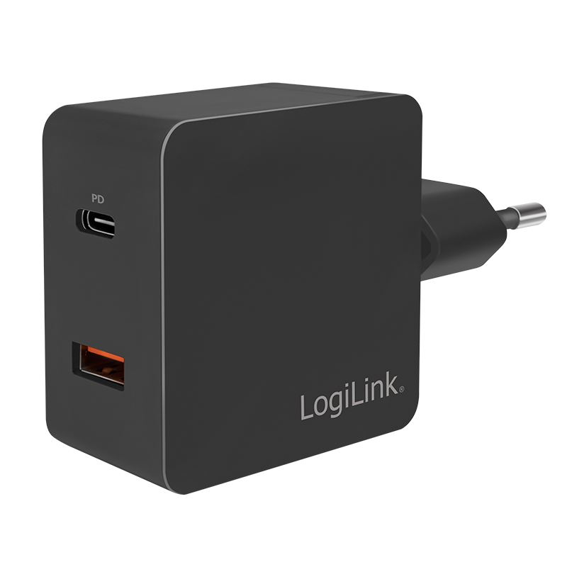 LogiLink PA0220 1xUSB-C (PD) és 1xUSB-A QC hálózati töltő fekete (PA0220)