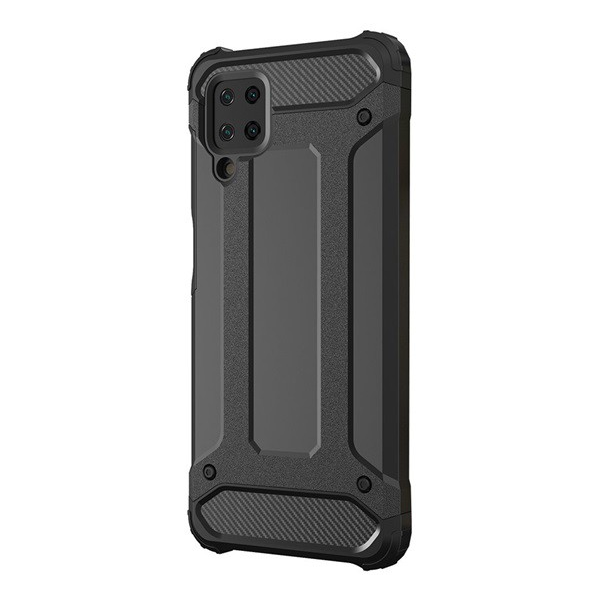 Defender műanyag telefonvédő (közepesen ütésálló, légpárnás sarok, szilikon belső, fémhatás) FEKETE [Samsung Galaxy A12 (SM-A125F / SM-A127F)]