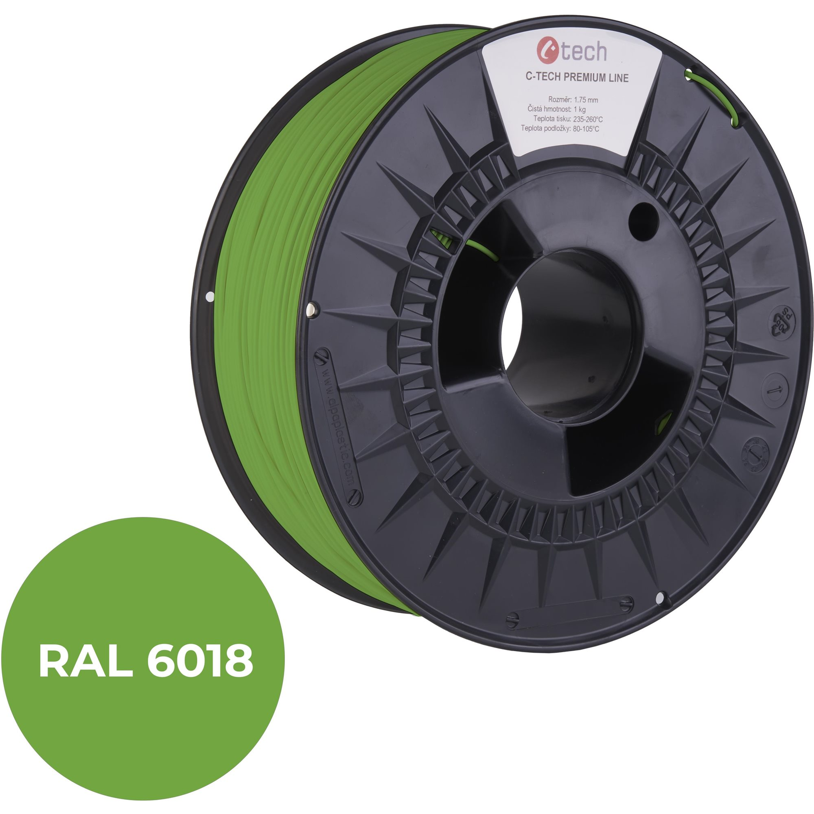 C-TECH PREMIUM LINE PETG 3D nyomtatószál, sárgászöld RAL6018 (3DF-P-PETG1.75-6018)