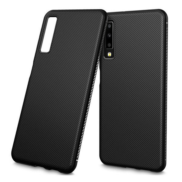 Szilikon telefonvédő (közepesen ütésálló, csíkos minta) FEKETE [Samsung Galaxy A7 (2018) SM-A750F] (5996457818280)