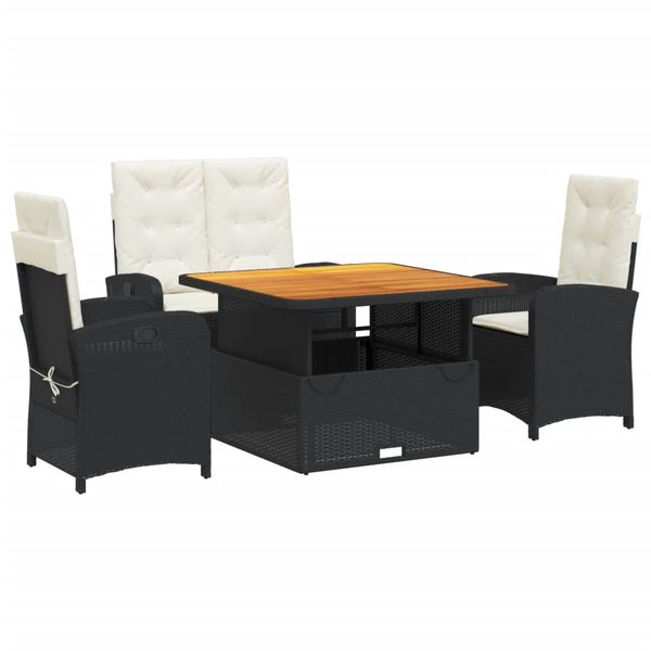 Set mobilier de grădină cu perne, 4 piese, negru, poliratan