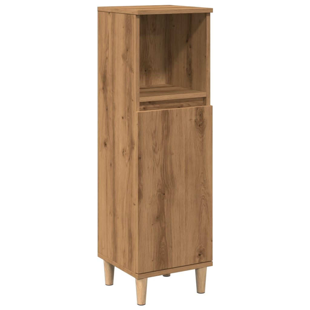kézműves tölgy színű szerelt fa fürdőszobaszekrény 30x30x100 cm (857109)