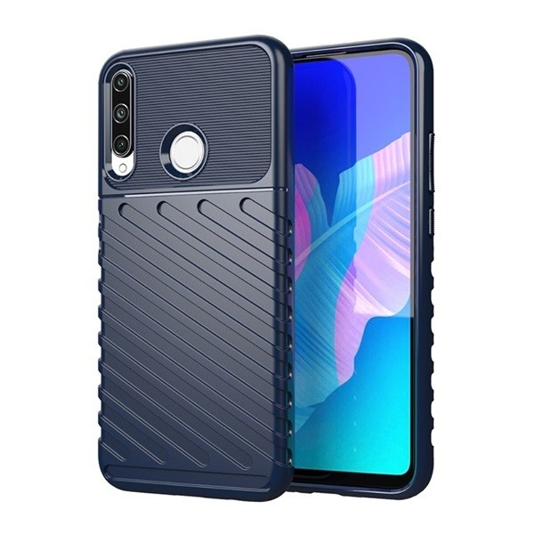 Huawei P40 Lite E, Szilikon tok, közepesen ütésálló, domború csíkos minta, sötétkék (G99204)
