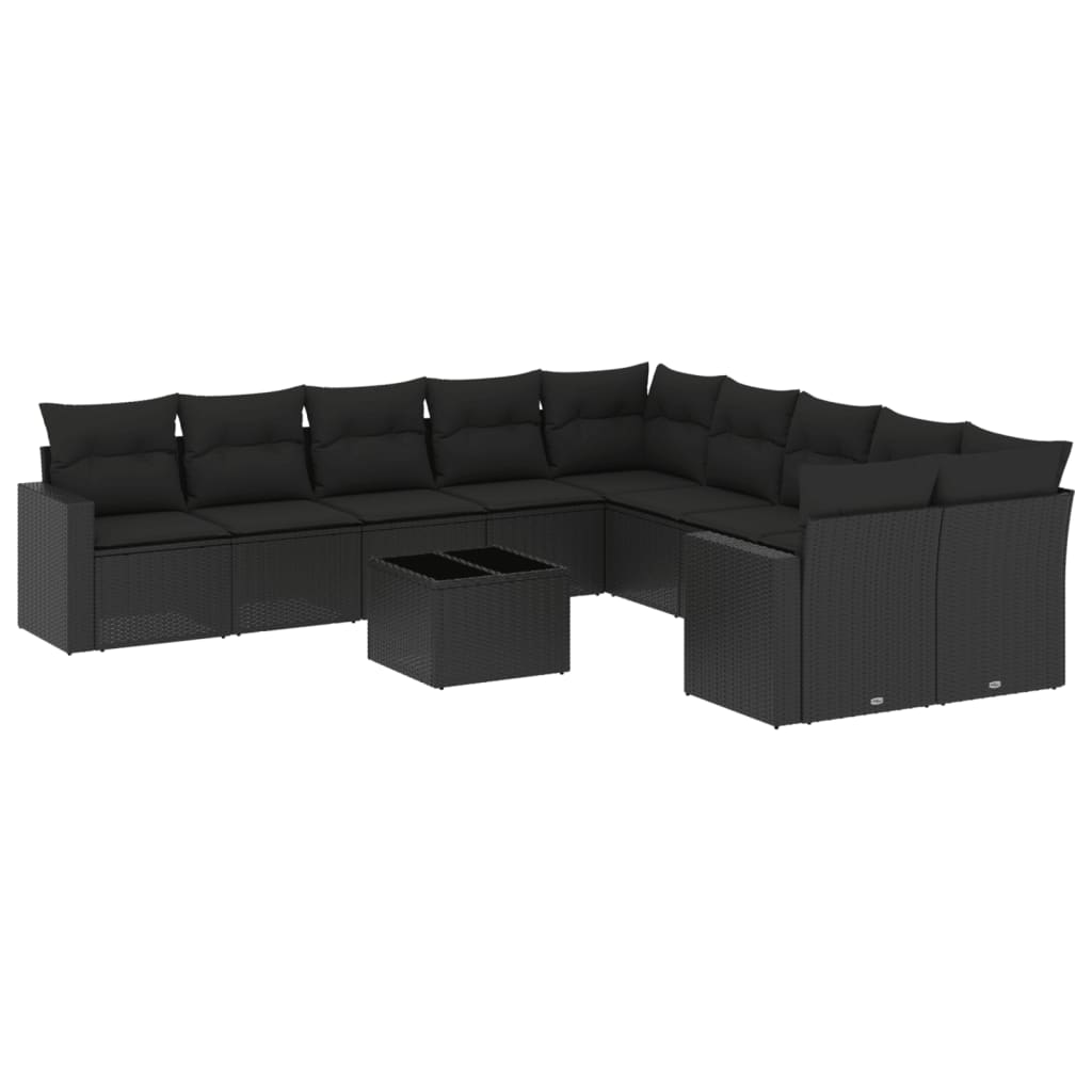 11 részes fekete polyrattan kerti ülőgarnitúra párnákkal (3219505)