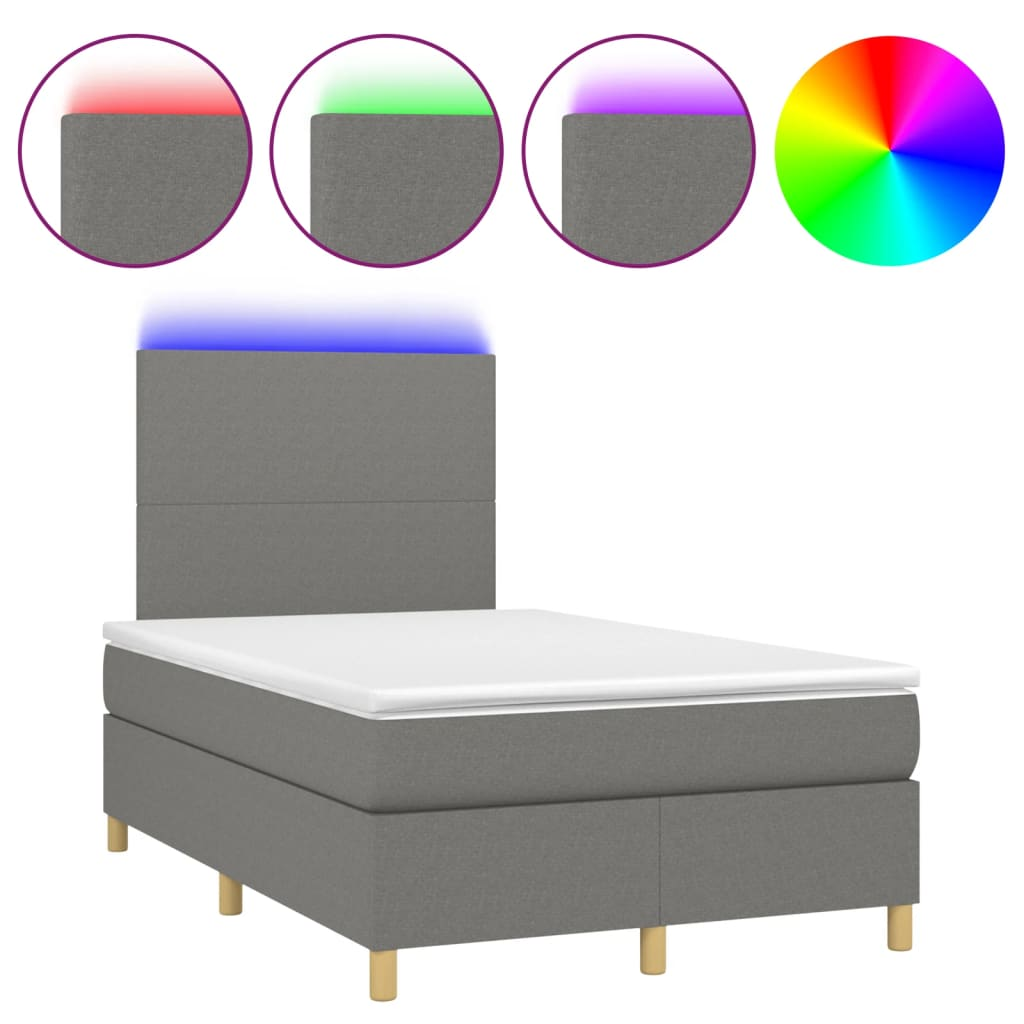 sötétszürke szövet rugós és LED-es ágy matraccal 120x190 cm (3270233)