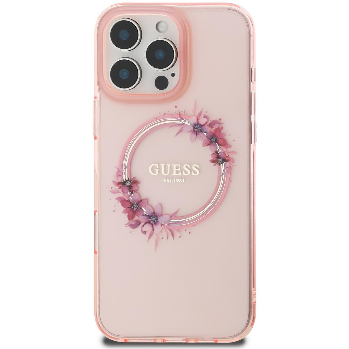 Guess IML Flowers Ring MagSafe iPhone 16 Pro Pink tok (GUHMP16LHFWFCP)