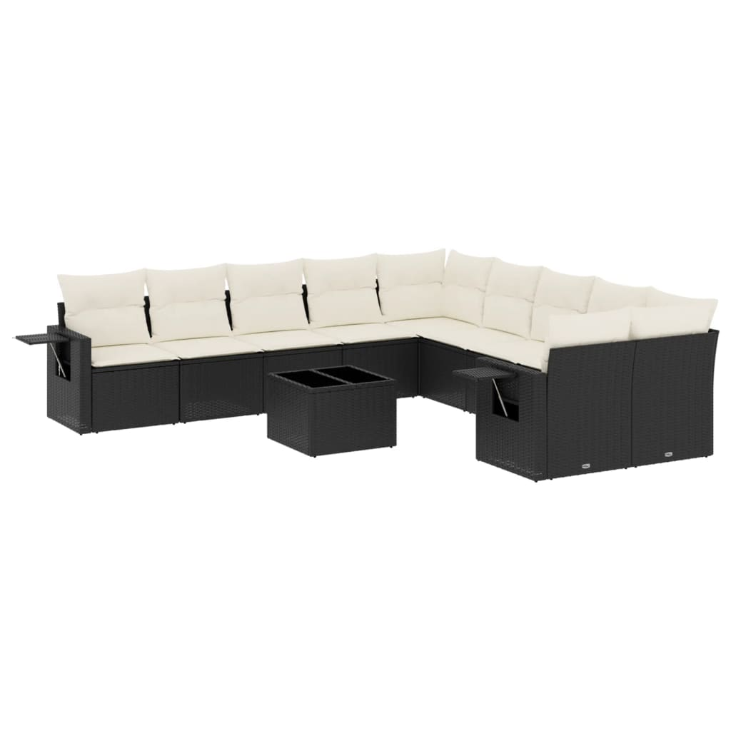 11 részes fekete polyrattan kerti ülőgarnitúra párnákkal (3253053)