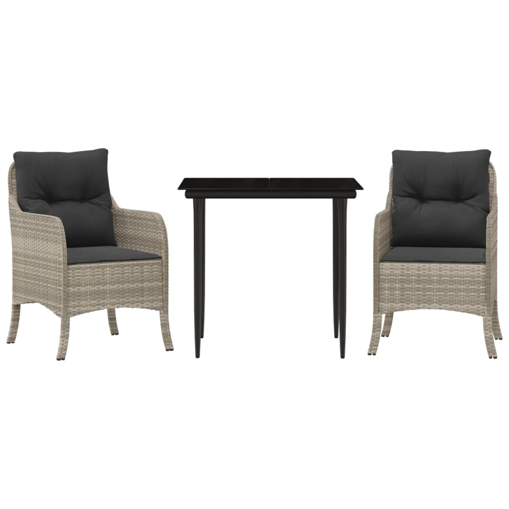 3részes világosszürke polyrattan kerti étkezőgarnitúra párnával (3211990)