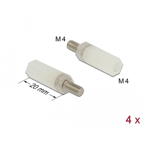 DELOCK Abstandshalter M 4 x M 4,Sechskant,Inen/Außen 20 mm