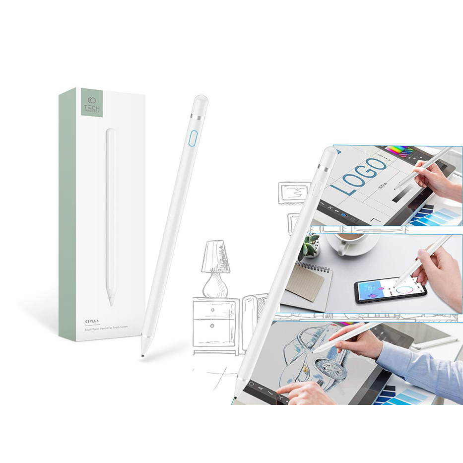 Tech-Protect Active Stylus Pen aktív toll rajzoláshoz, jegyzeteléshez, Android/iOS/Windows 10 készülékhez - fehér (TP711583)