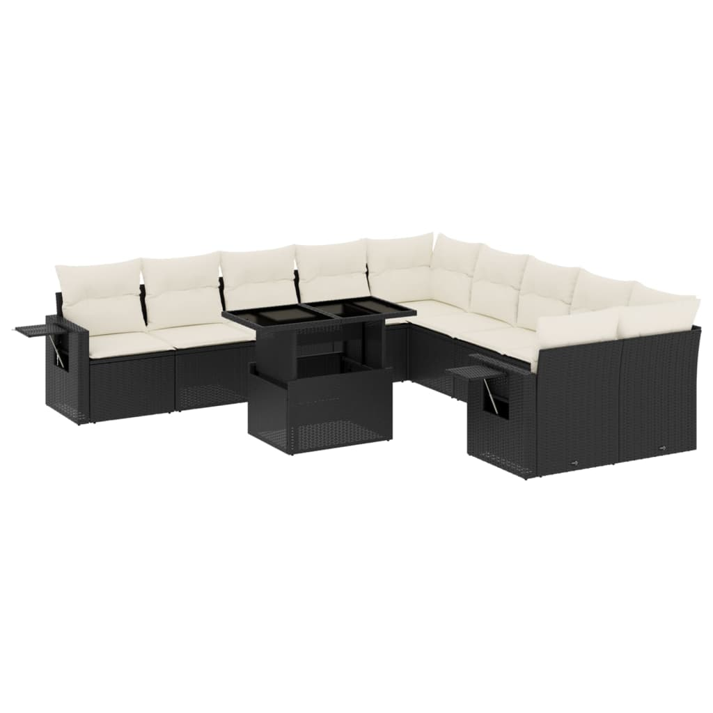 11 részes fekete polyrattan kerti ülőgarnitúra párnákkal (3268166)