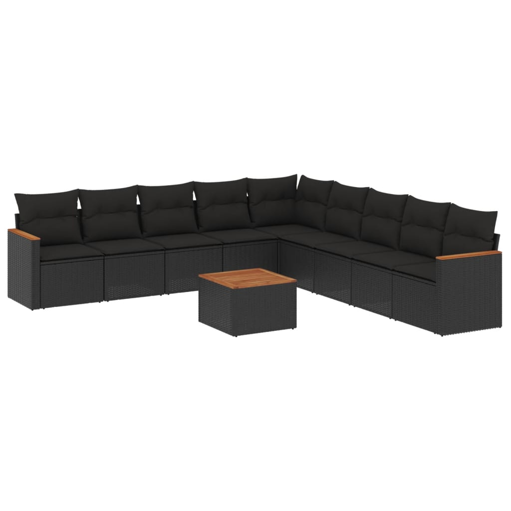 10 részes fekete polyrattan kerti ülőgarnitúra párnákkal (3258464)