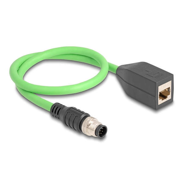 DELOCK M12 Kabel A-kodiert 8 Pin St. zu RJ45 Bu.PUR(TPU)0,5m